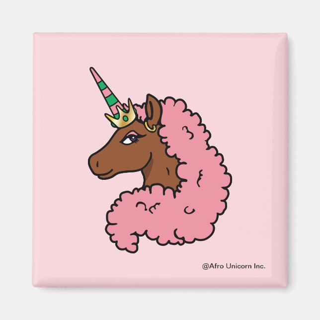 Light Pink Afro Unicorn Magnet (Front)
