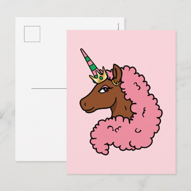 Light Pink Afro Unicorn Postcard (Front/Back)