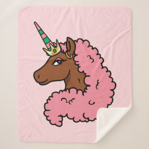 Light Pink Afro Unicorn Sherpa Blanket