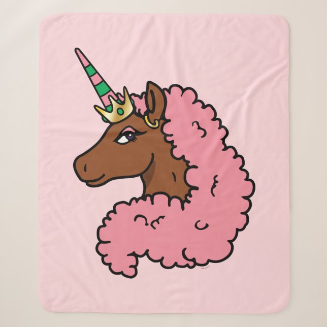 Light Pink Afro Unicorn Sherpa Blanket (Front)