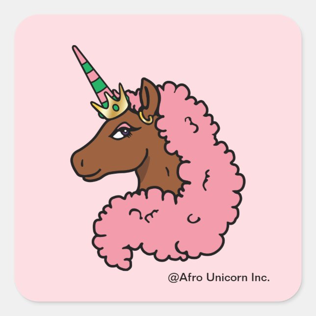 Light Pink Afro Unicorn Square Sticker (Front)