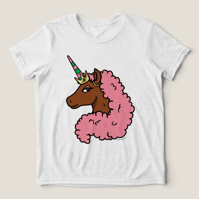 Light Pink Afro Unicorn Tri-Blend Shirt (Design Front)