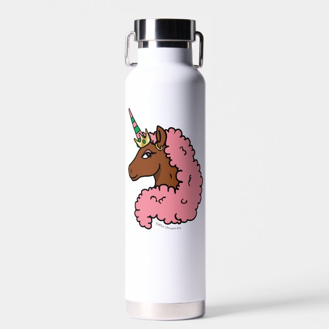 Light Pink Afro Unicorn Water Bottle (Front)
