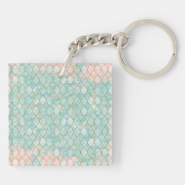 Light pink and Aqua Maroccan pattern Key Ring (Back)