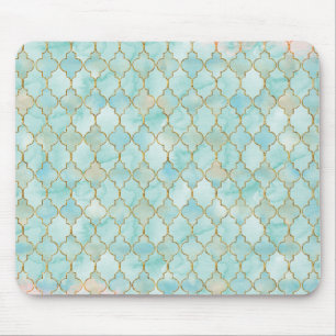 Light pink and Aqua Maroccan pattern Mouse Pad