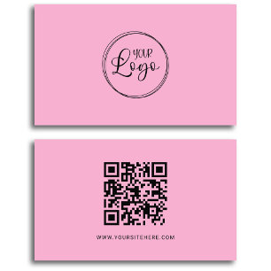 Light Pink and Black Logo Minimalist QR Code Business Card