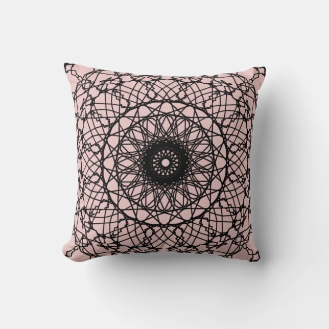 Light Pink and Black Mandala Throw Pillow (Front)