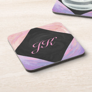Light Pink and Black Monogram Coaster