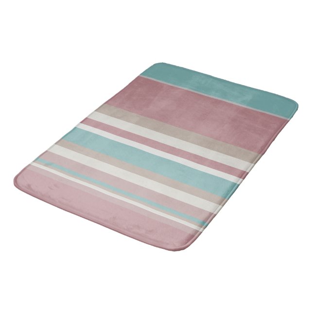 Light Pink and Blue Stripes   Bath Mat (Angled)