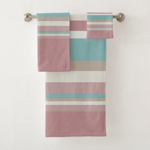 Light Pink and Blue Stripes Bath Towel Set