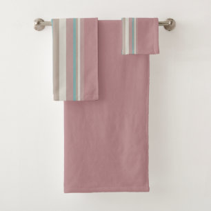 Light Pink and Blue Stripes Bath Towel Set