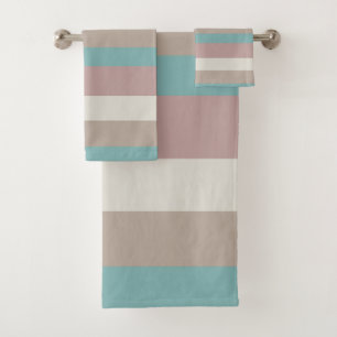 Light Pink and Blue Stripes Bath Towel Set