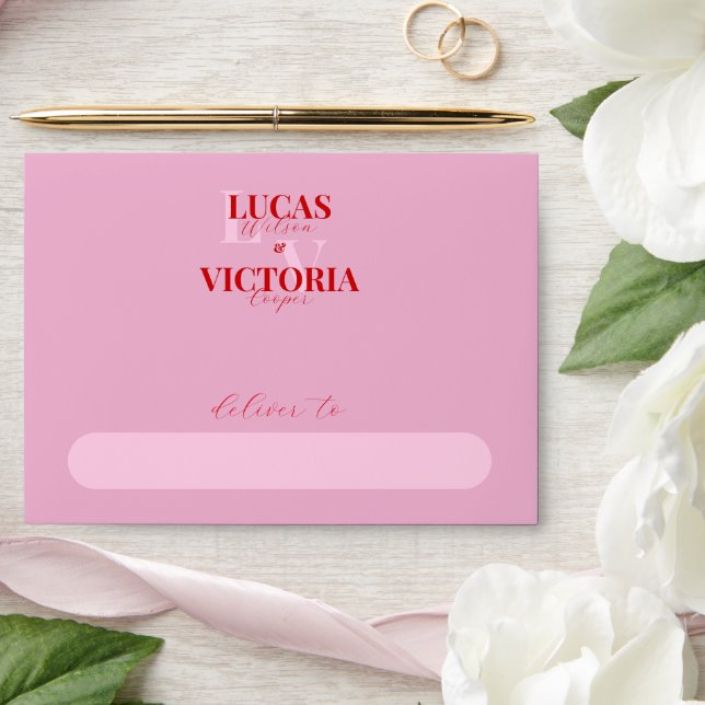 Light pink and bright red wedding envelope (Wedding)