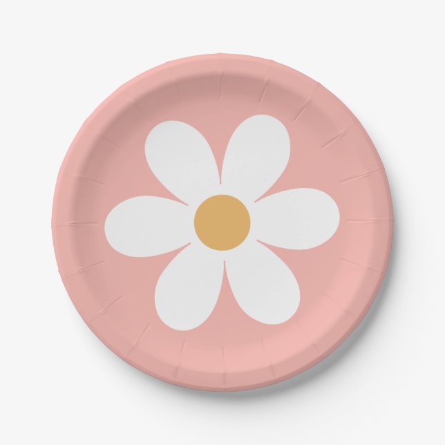 Light Pink and Daisy Birthday Paper Plates (Front)