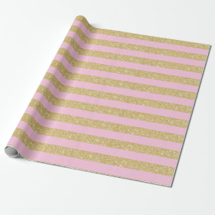 Light Pink and Gold Glitter Stripes Wrapping Paper