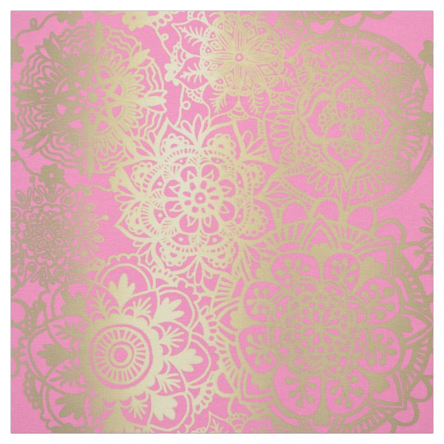 Light Pink and Gold Mandala Pattern Fabric (Swatch)