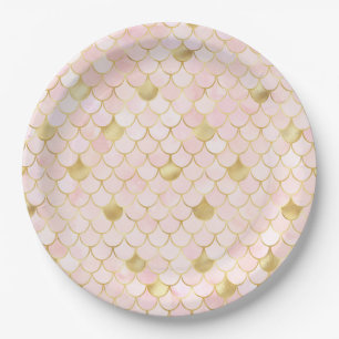 Light PInk and Gold Mermaid Scales Paper Plates
