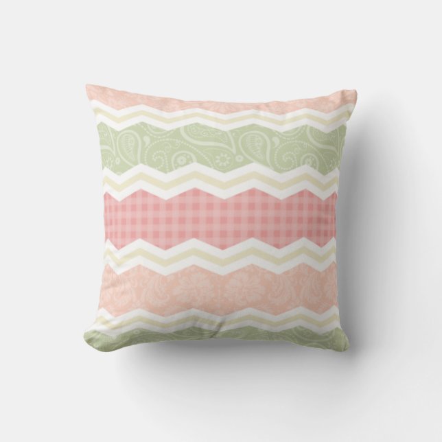 Light Pink and Green  Cute Patterns Cushion (Front)