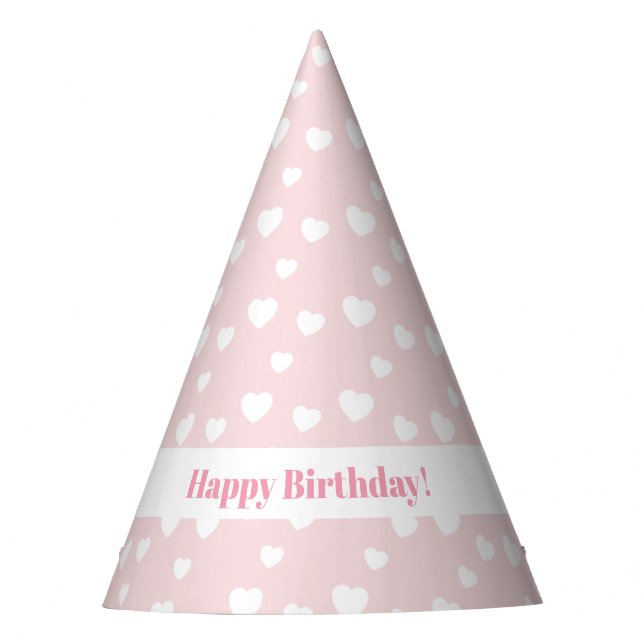 Light Pink and Hearts, birthday, shower, party Hat (Front)