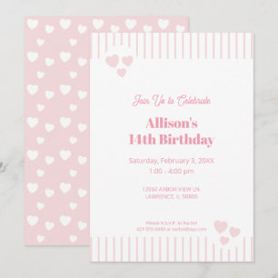 Light Pink and Hearts, birthday, shower, party Invitation