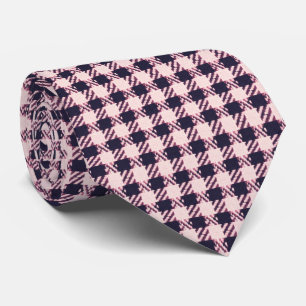 Light pink and navy blue houndstooth  tie