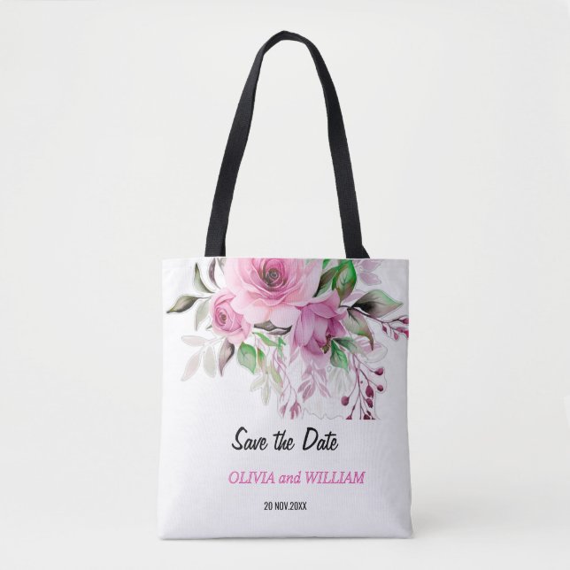 Light Pink and Purple Floral Save the Date Tote Ba (Front)