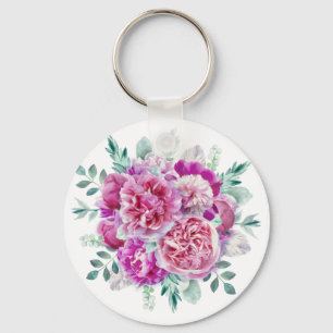 Light pink and purple peonies key ring
