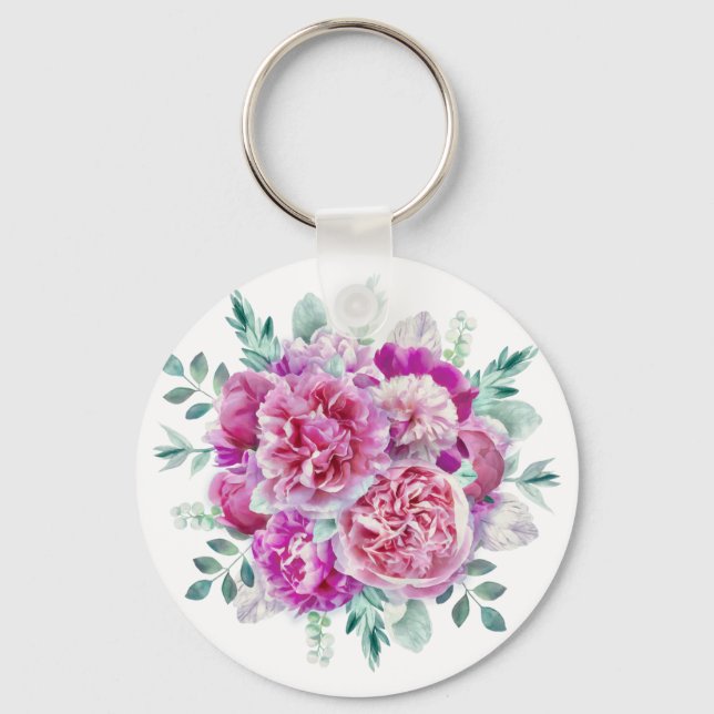Light pink and purple peonies key ring (Front)