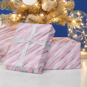 Light Pink and Silver Stripes Wrapping Paper