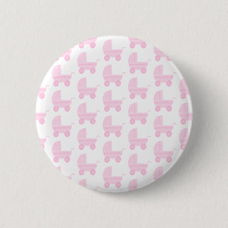 Light Pink and White Baby Stroller Pattern. 6 Cm Round Badge