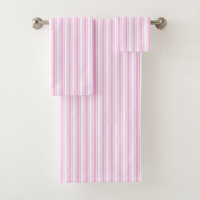 Light pink and white candy stripes bath towel set (Insitu)