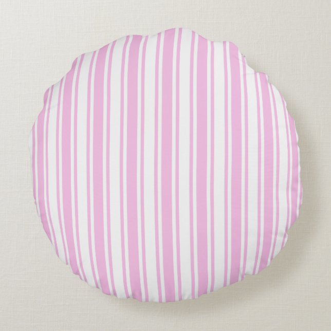 Light pink and white candy stripes round cushion (Back)