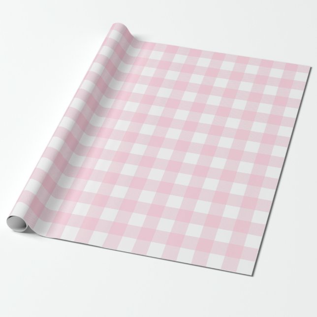 Light Pink and White Check Plaid |Large Pattern| Wrapping Paper (Unrolled)