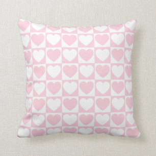 Light Pink and White Checkered Pattern With Hearts Cushion