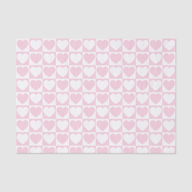 Light Pink and White Chequered Pattern With Hearts Tissue Paper (Front)