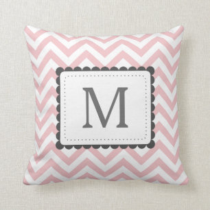 Light Pink And White Chevron Custom Monogram Cushion