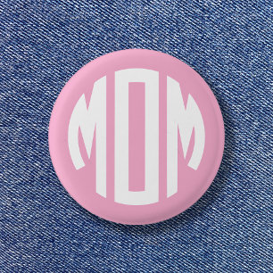 Light Pink and White Circle Monogram MOM 3 Cm Round Badge