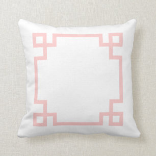 Light Pink and White Greek Key Cushion