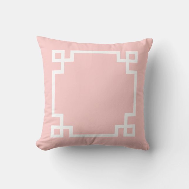 Light Pink and White Greek Key Cushion (Front)