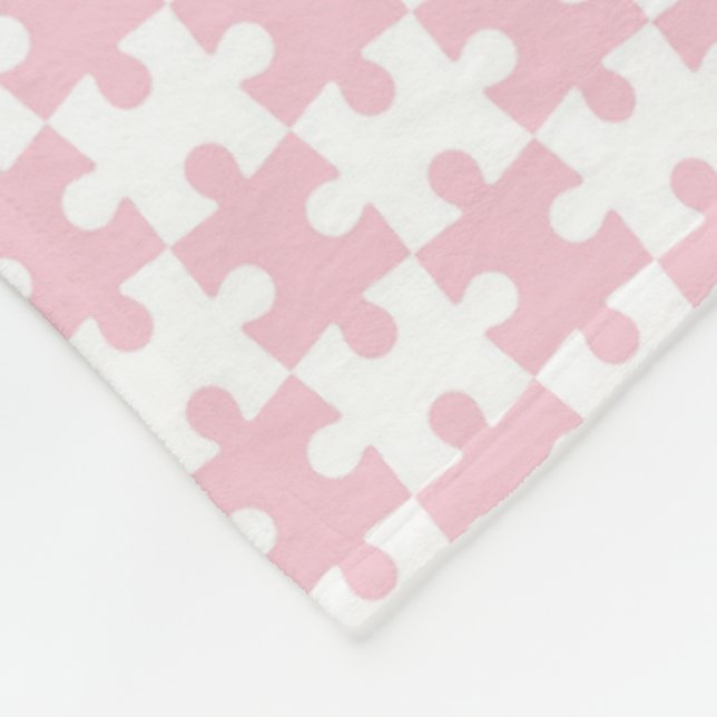 Light Pink and White Jigsaw  Puzzle Piece Pattern Fleece Blanket (Corner)