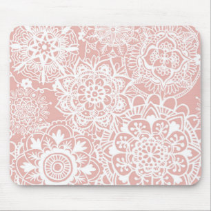 Light Pink and White Mandala Pattern Mouse Pad