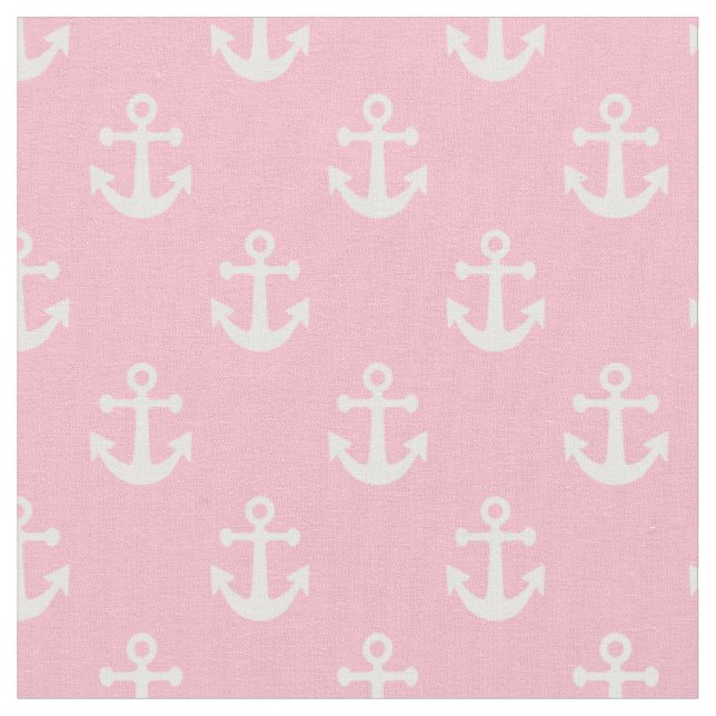 Light Pink and White Nautical Anchors Pattern Fabric (Close Up)