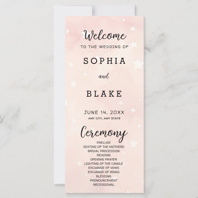 Light Pink and White Stars Wedding Program (Front)