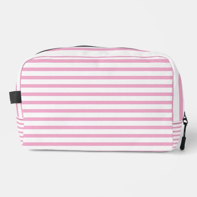 Light Pink and White Striped Toiletry Bag  (Front)