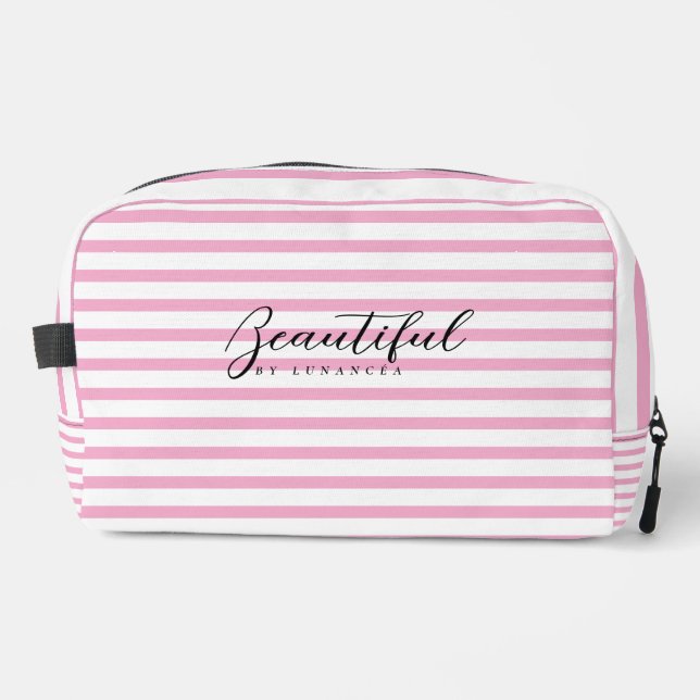 Light Pink and White Striped Toiletry Bag  (Front)