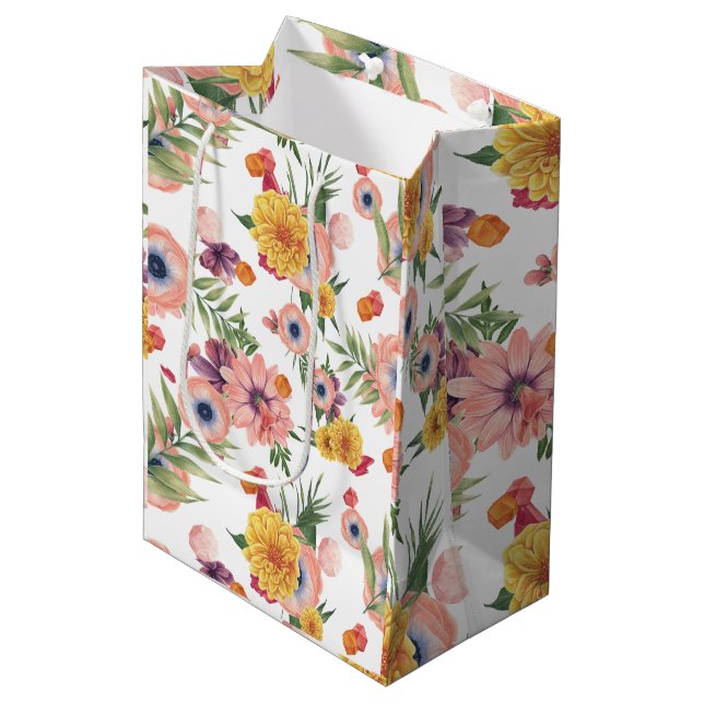 Light Pink And Yellow Flowers Pattern Medium Gift Bag (Front Angled)