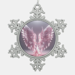 light pink angel wing symbol  snowflake pewter christmas ornament