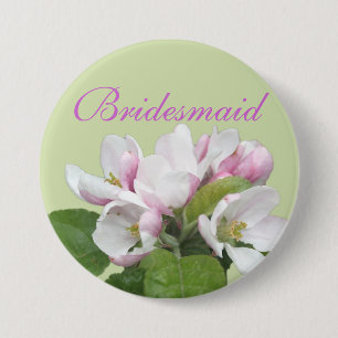 Light pink apple flower  bridesmaid 7.5 cm round badge