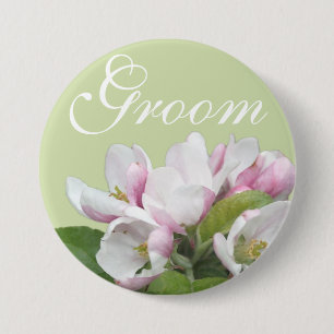 Light pink apple flower groom wedding 7.5 cm round badge