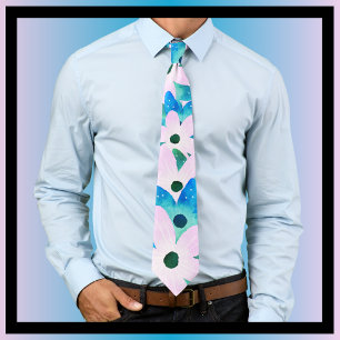 Light Pink Aqua Blue & Turquoise Floral Motif Tie